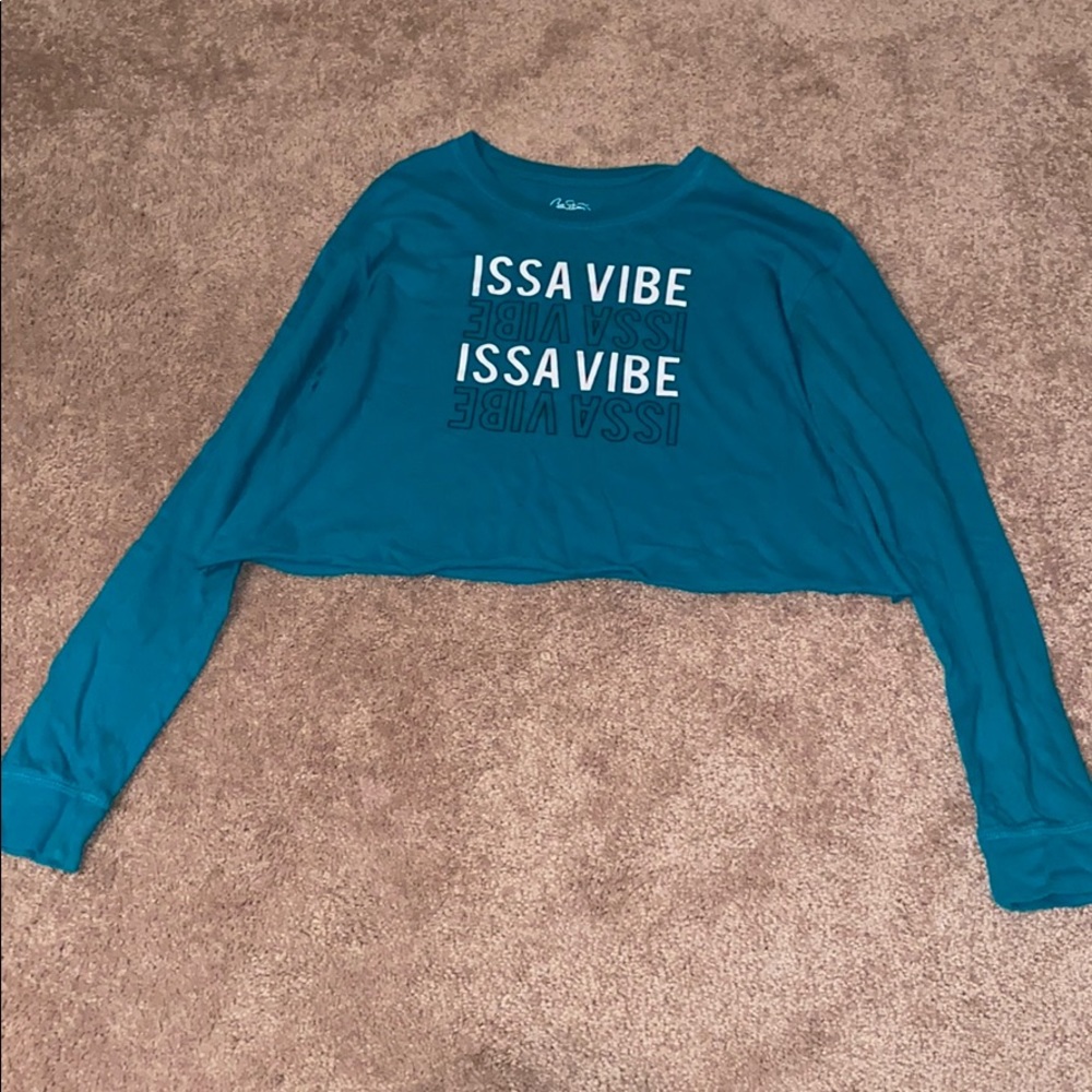 “Issa vibe” teal long sleeve crop top